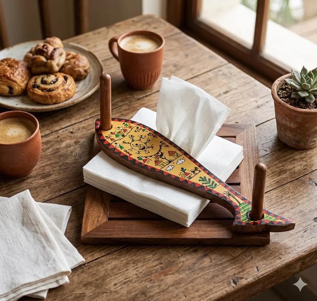 Tribal Tales Tissue Holder – Warli Yellow