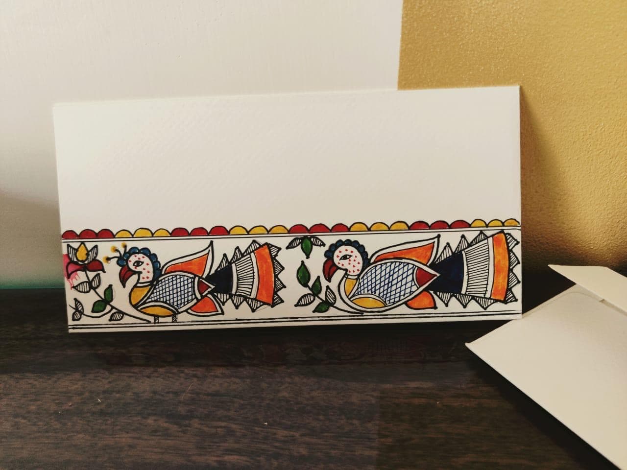 Hand-Painted Madhubani Peacock Gift Envelopes — Set Of 5