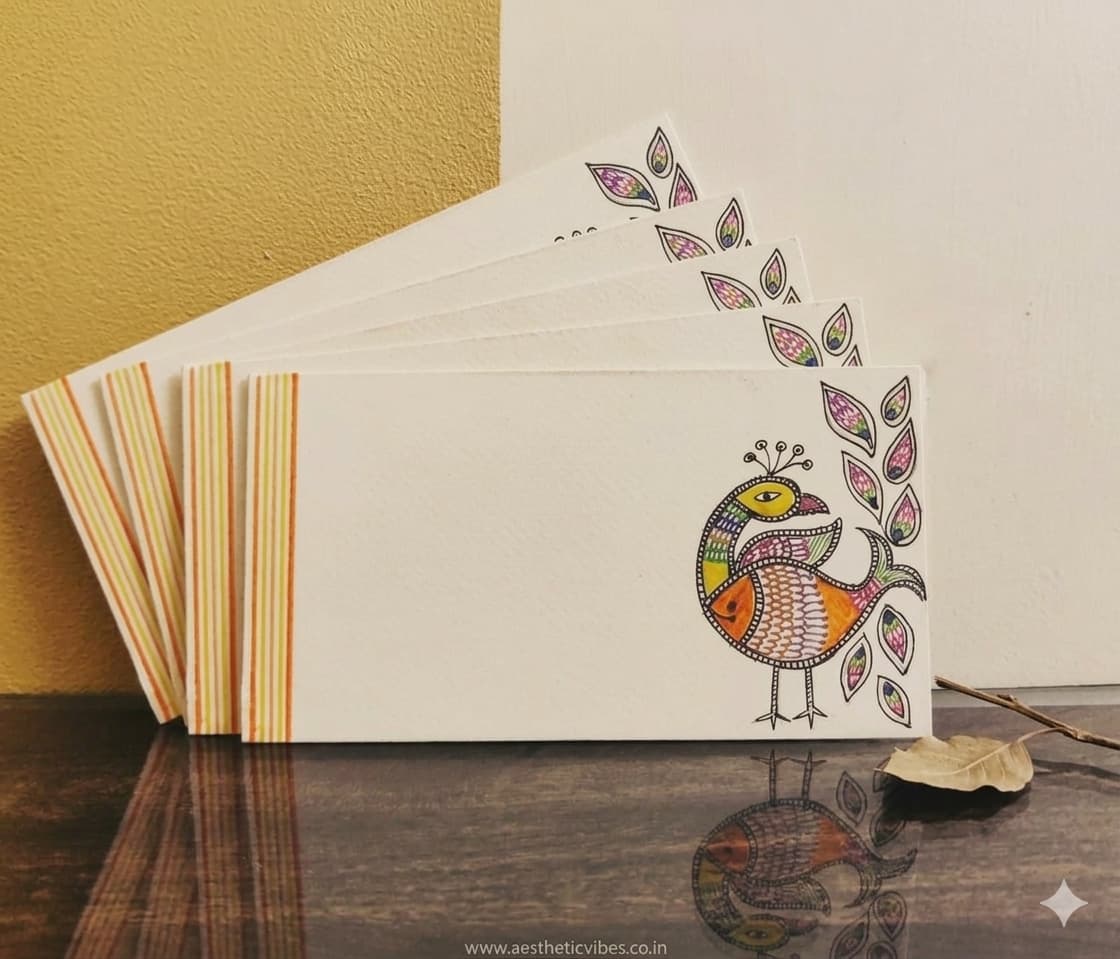 Hand-Painted Folk Art Peacock Gift Envelopes — Set Of 5