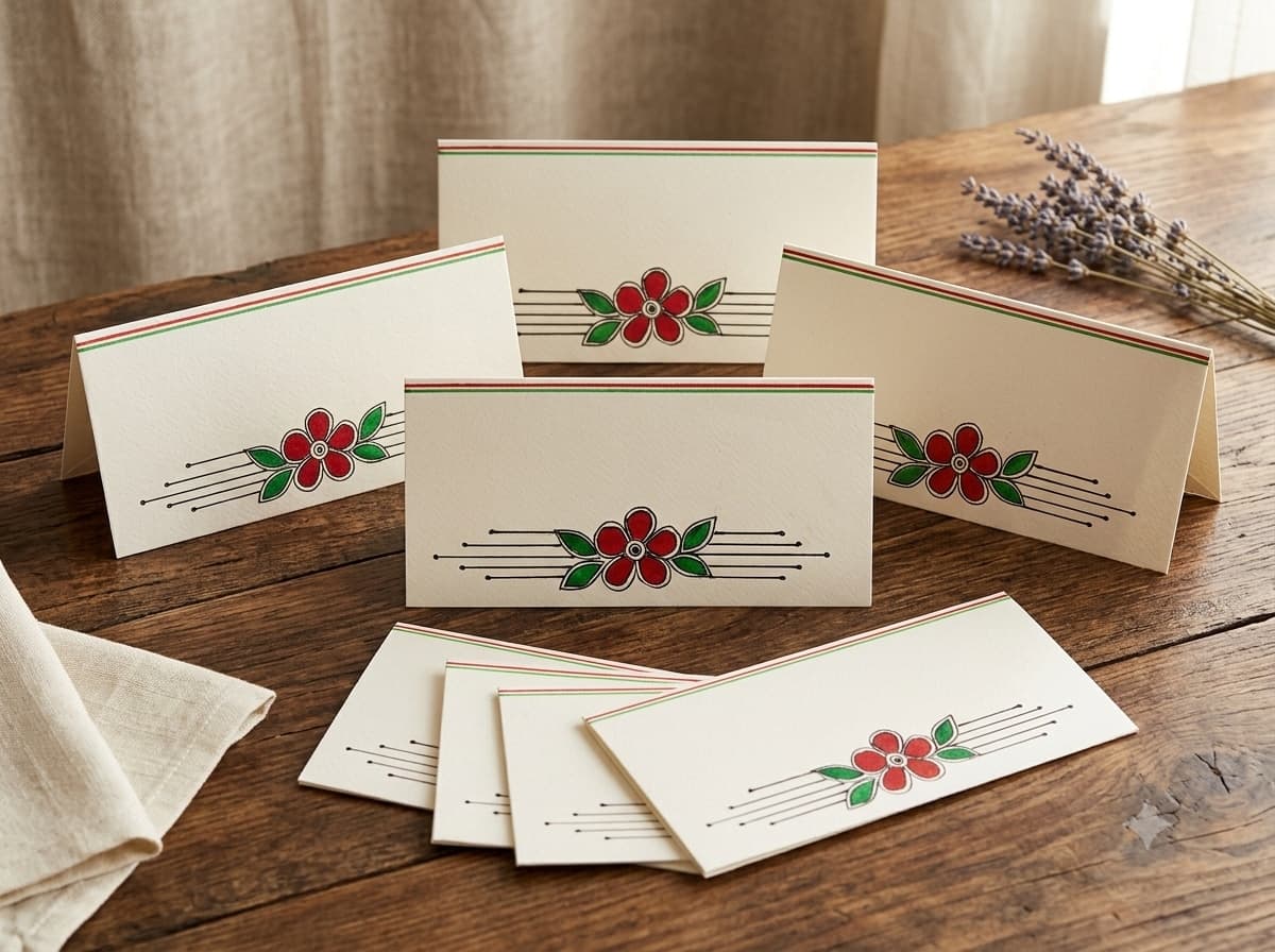 Hand-Painted Red Floral & Leaf Gift Envelope  –  (Set Of 5)