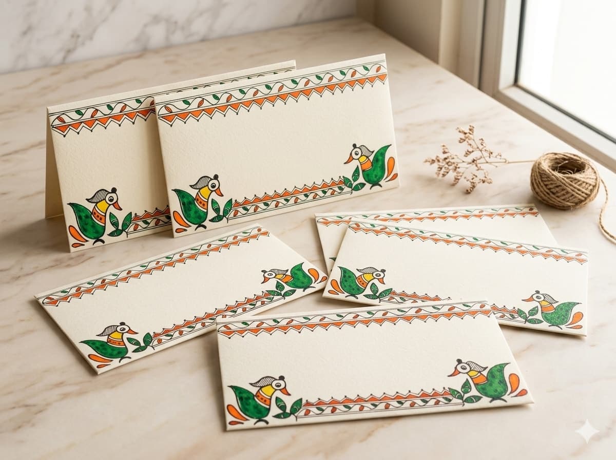 Hand-Painted Peacock & Vine Border Gift Envelope –  (Set Of 5)