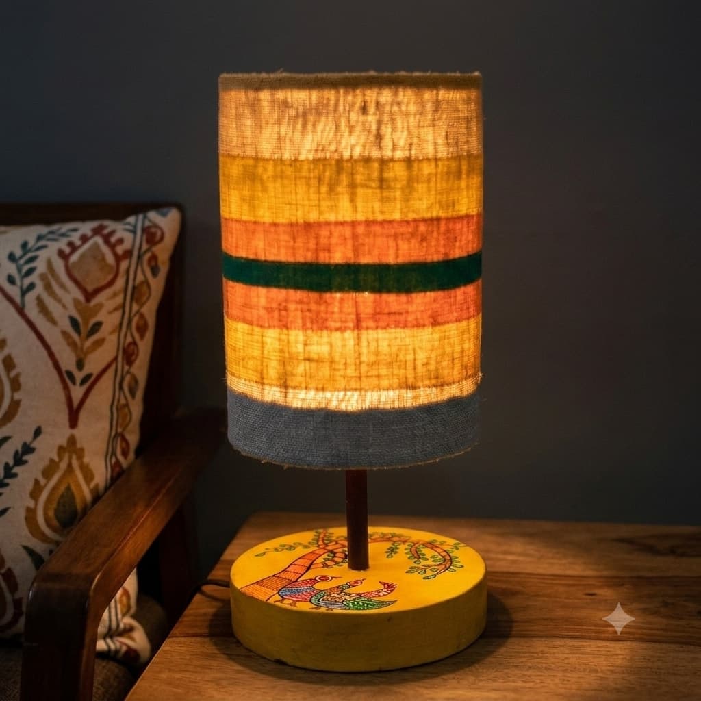 Gond Art Bedside Lamp – Hand-Painted Wooden Base