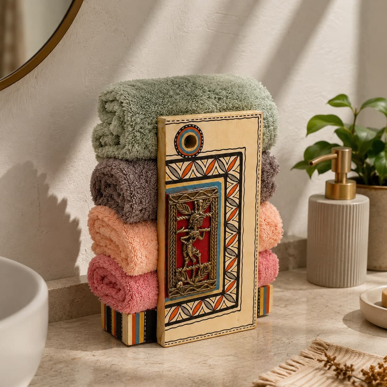 Wooden Hand Towel Holder With Brass Dhokra Work – Bastar Chhattisgarh Handicraft