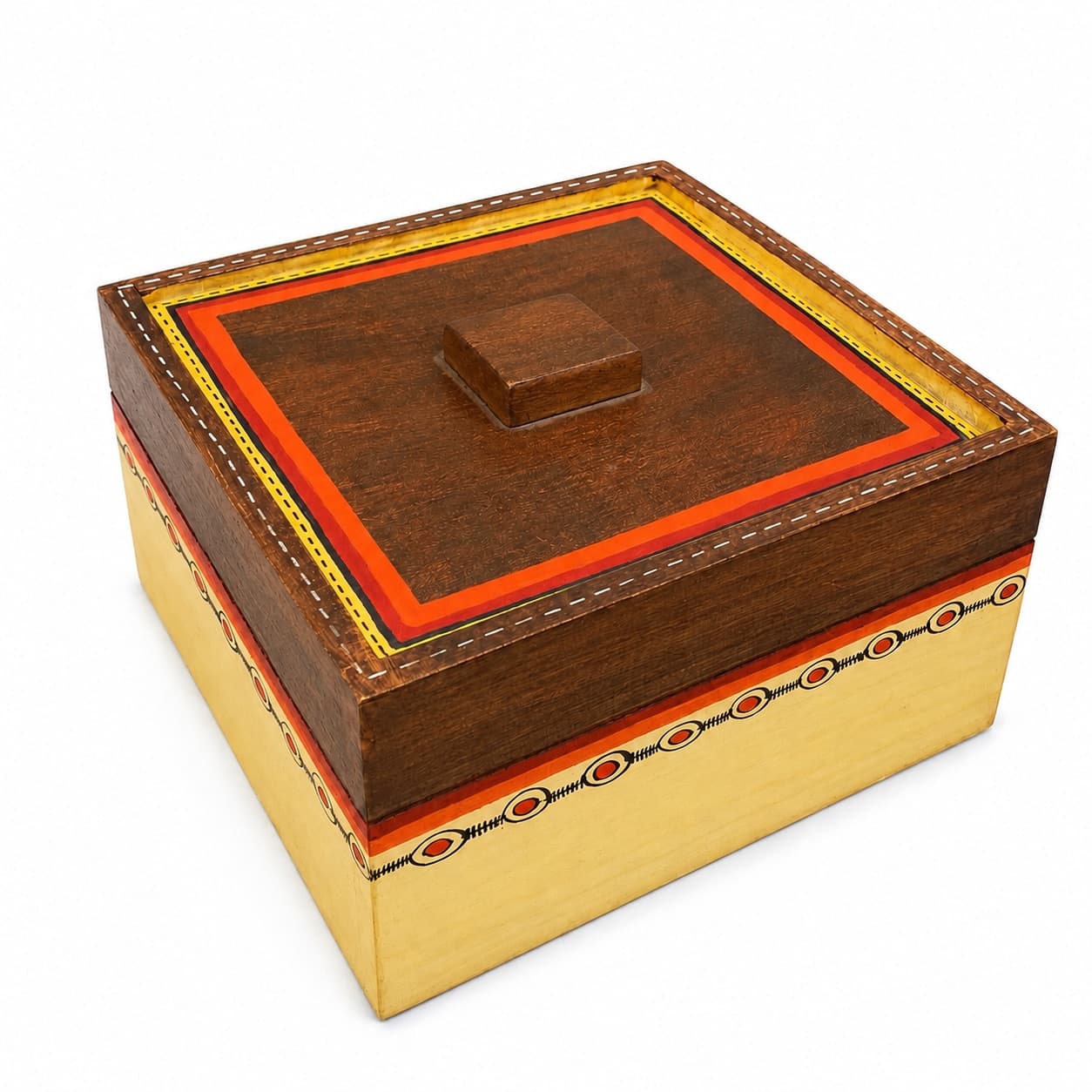 “Warli Trace Wooden Jewelry Box – Ivory & Brown With Hand-Painted Border”