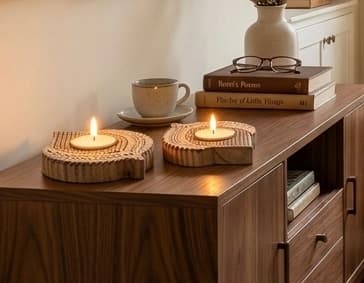 Hand-Carved Wooden Lotus Petal Tealight Holders (Set Of 2) – Mango Wood Diya Candle Holders, Boho Decor For Diwali & Festive Home Styling
