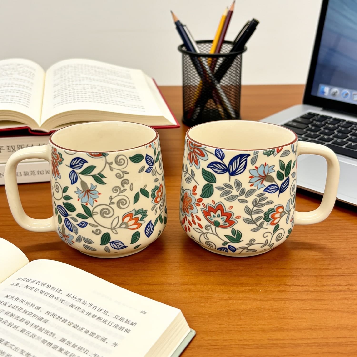 Pushpavali Ceramic Coffee Mugs – Set Of 2 | Tapered, 350ml