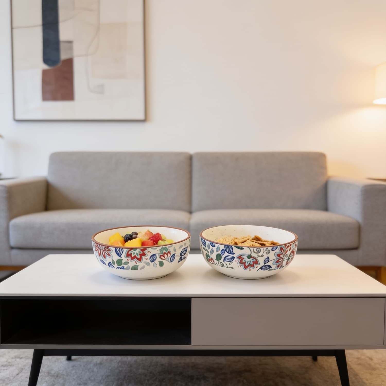 Pushpavali Ceramic Serving Bowls (Set Of 2) – Floral Print Bowls For Snacks, Salad & Everyday Dining