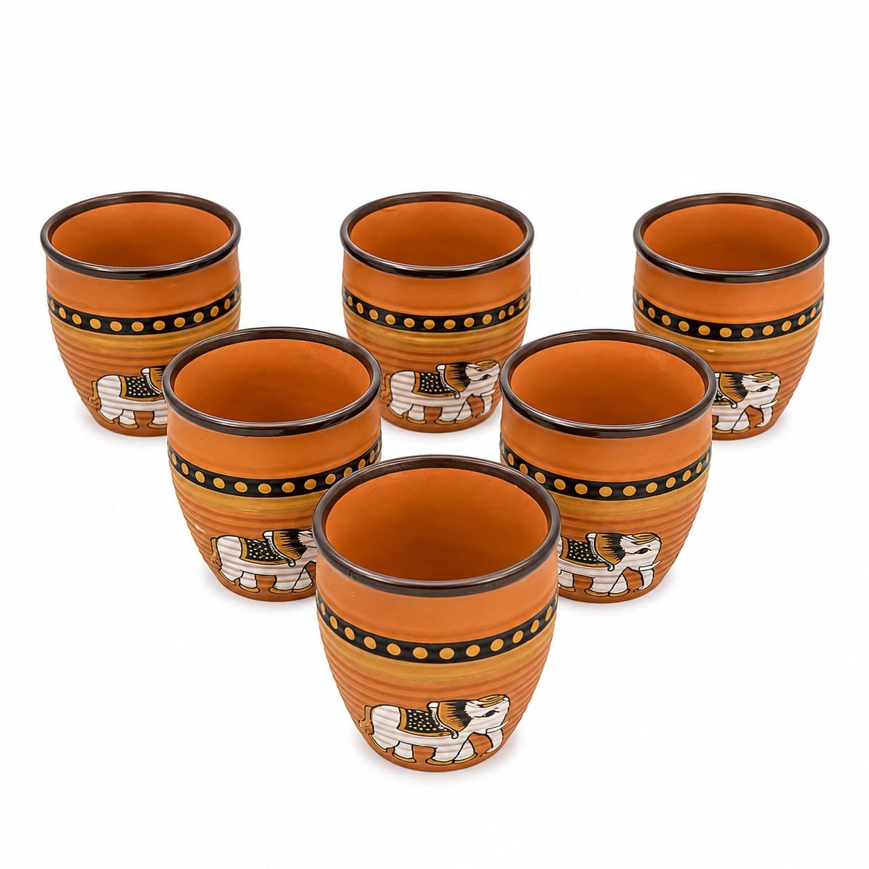 Terracotta Kulhad Chai Cups Set Of 6 | Warli Elephant Print
