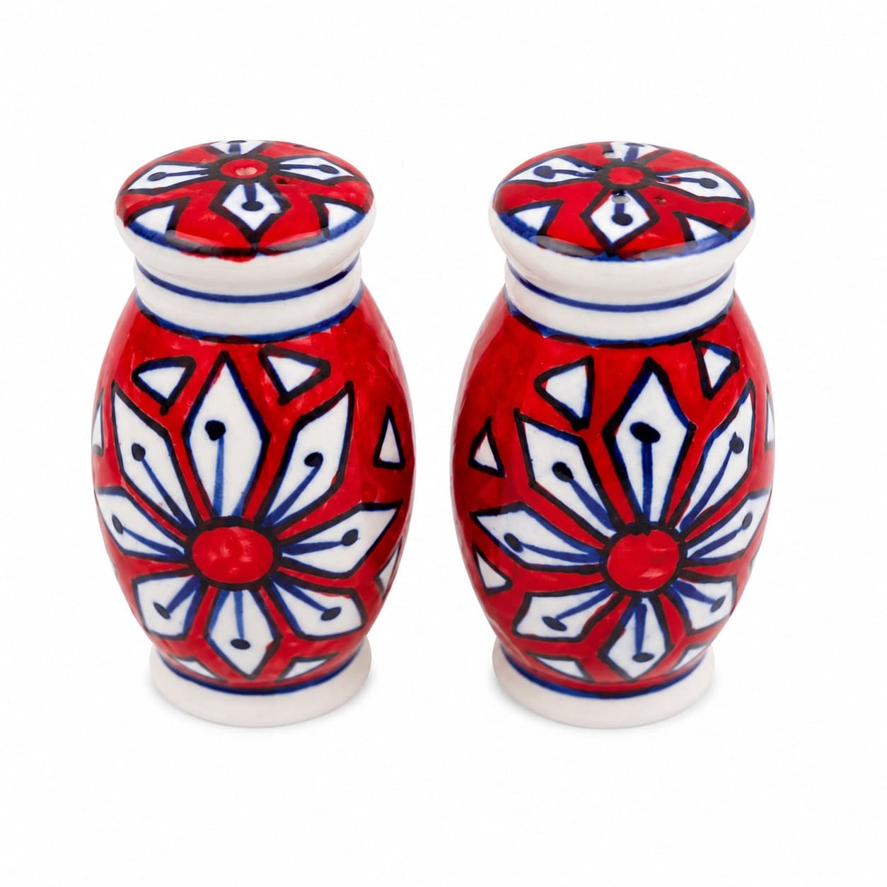Ceramic Salt & Pepper Shaker Set – Red Floral Design (Set Of 2)