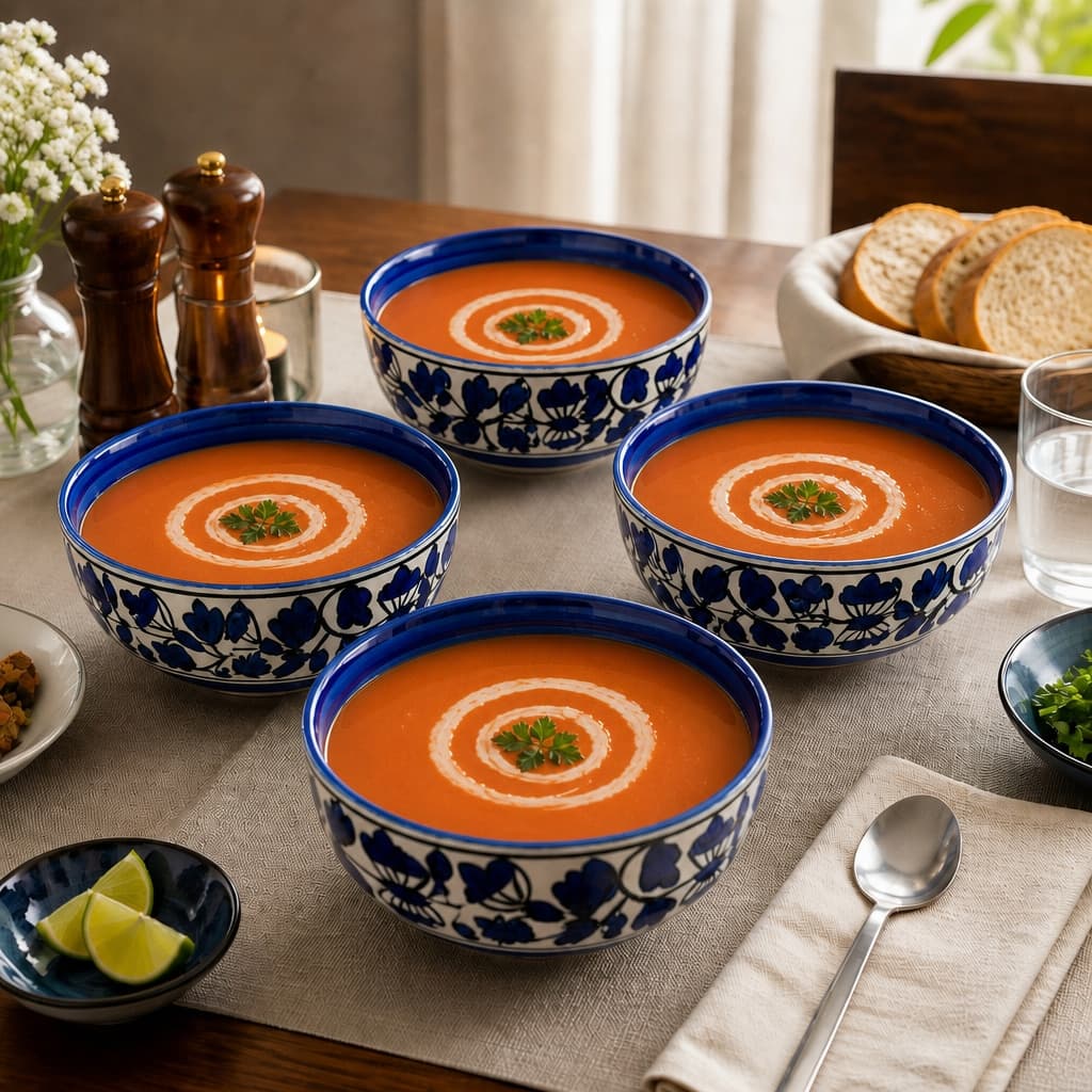 Ceramic Multi-Utility Bowls – Blue Floral Design, Set Of 4 (125ml Each)
